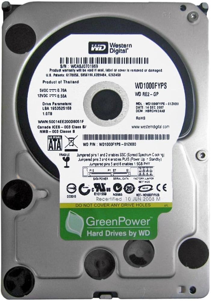 هارددیسک اینترنال وسترن دیجیتال سری سبز مدل WD1000FYPS ظرفیت 1 ترابایت ریفر