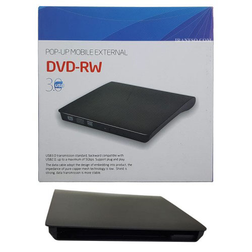 باکس دی وی دی اکسترنال لپ تاپ Pop-Up Mobile Sata 12.7mm-USB2 ضخیم مشکی
